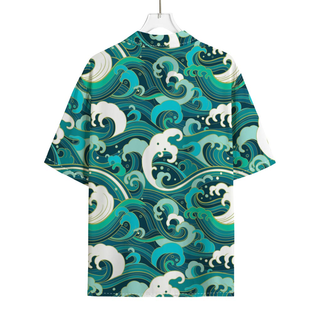 Deep Sea Wave Surfing Pattern Print Rayon Hawaiian Shirt