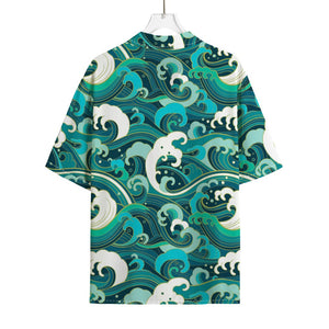 Deep Sea Wave Surfing Pattern Print Rayon Hawaiian Shirt