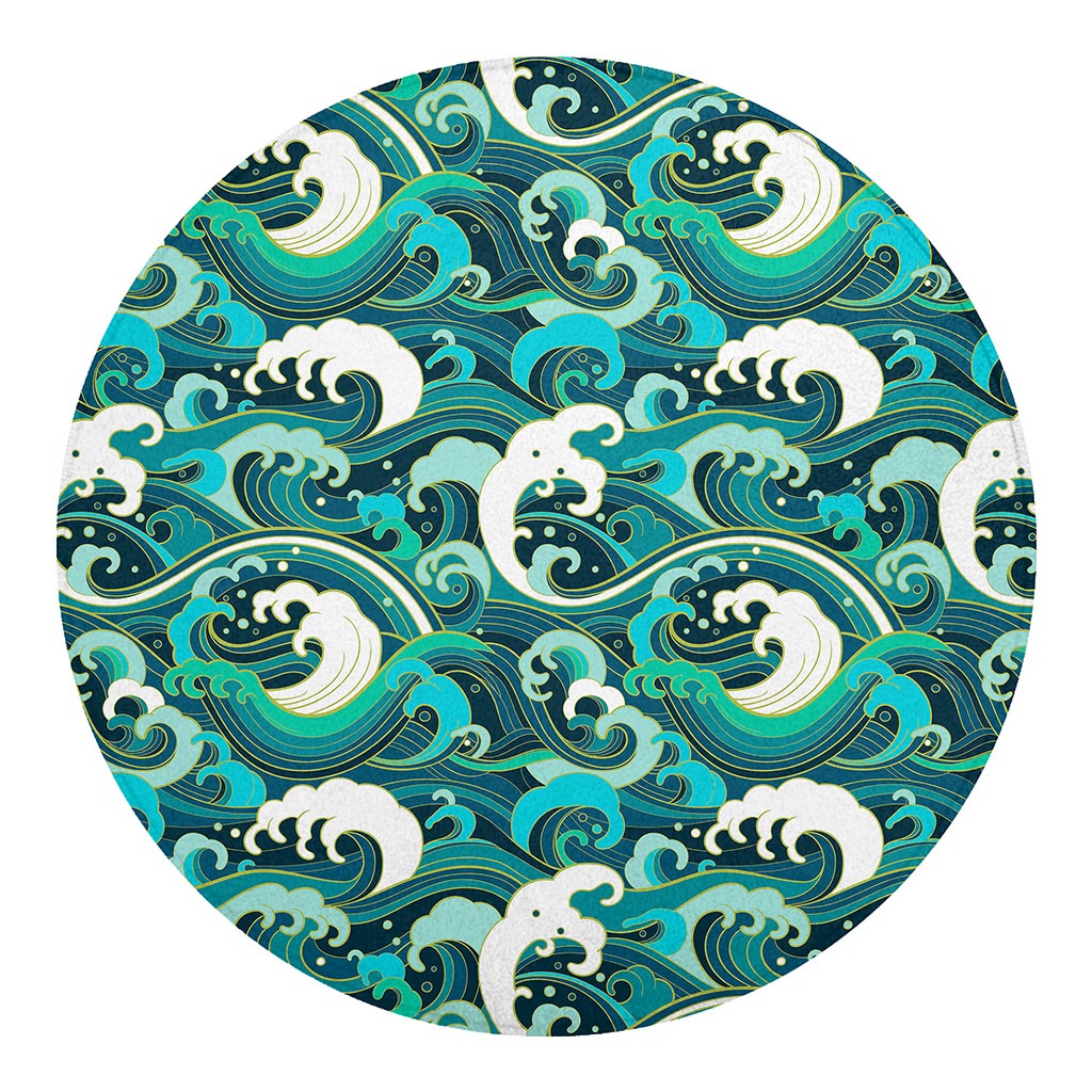 Deep Sea Wave Surfing Pattern Print Round Blanket