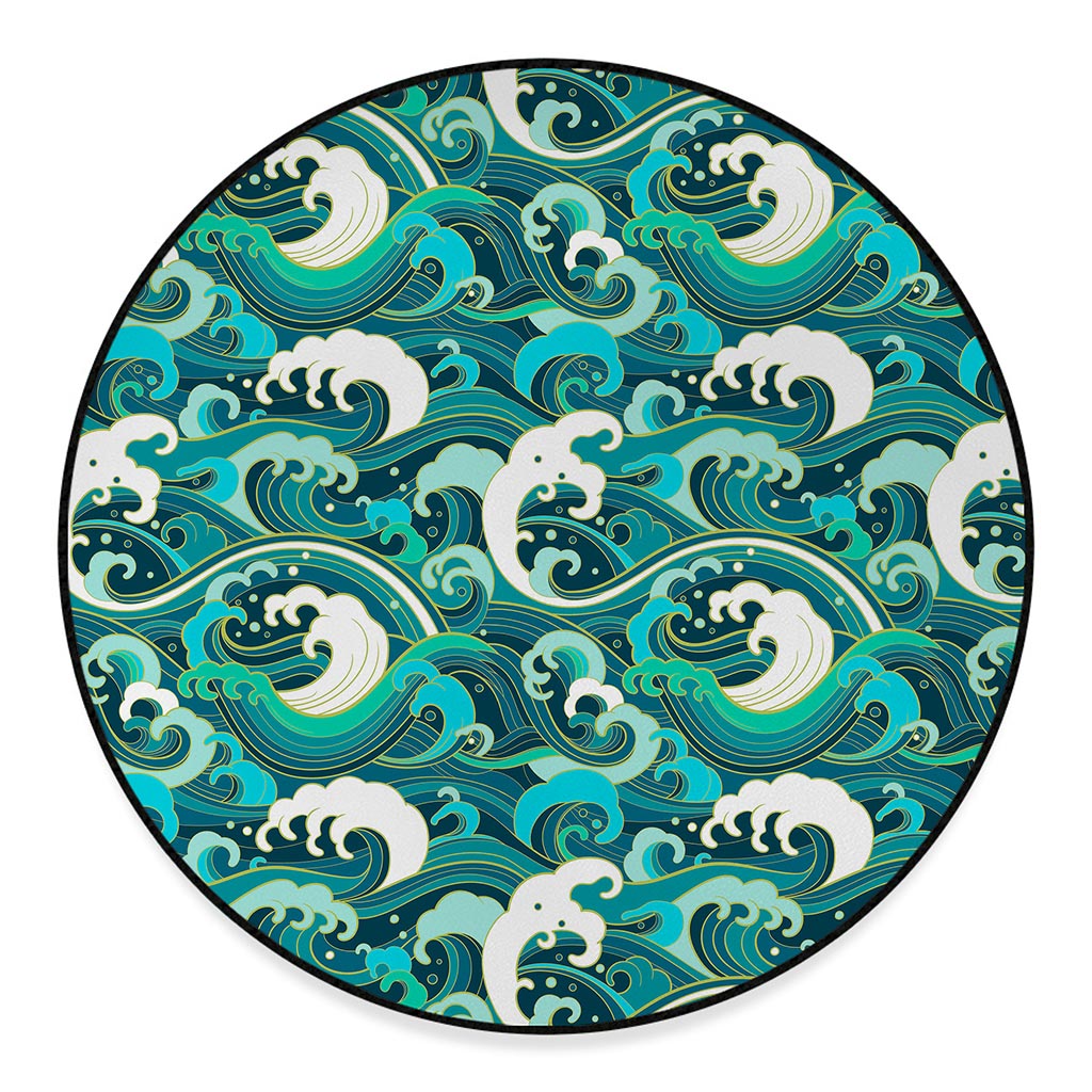 Deep Sea Wave Surfing Pattern Print Round Floor Mat