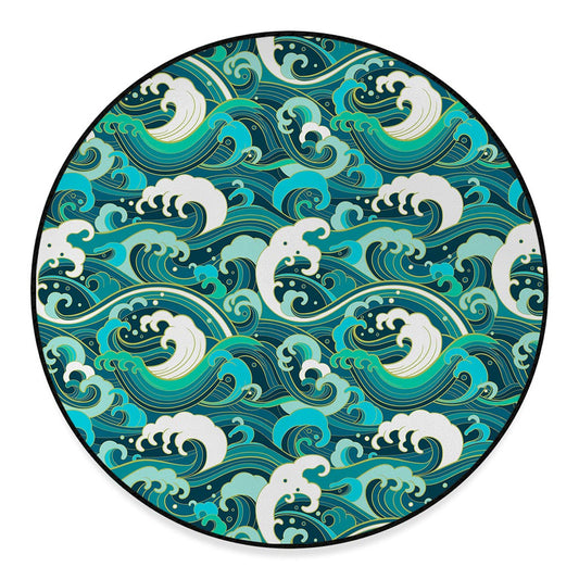 Deep Sea Wave Surfing Pattern Print Round Floor Mat