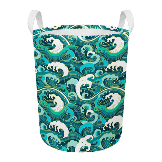 Deep Sea Wave Surfing Pattern Print Round Laundry Basket