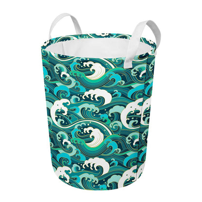 Deep Sea Wave Surfing Pattern Print Round Laundry Basket