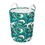 Deep Sea Wave Surfing Pattern Print Round Laundry Basket