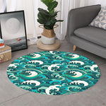 Deep Sea Wave Surfing Pattern Print Round Rug
