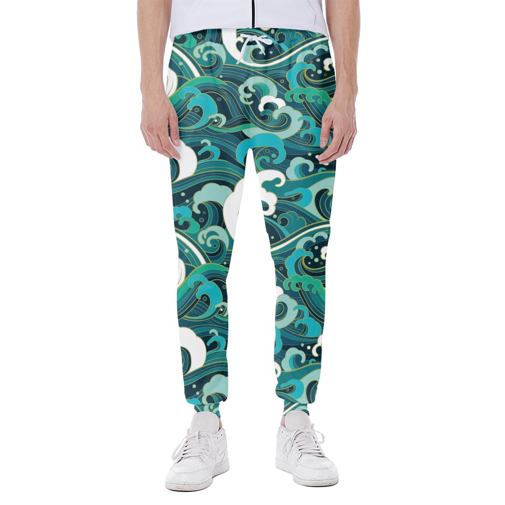 Deep Sea Wave Surfing Pattern Print Scuba Joggers