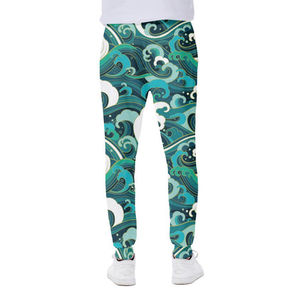 Deep Sea Wave Surfing Pattern Print Scuba Joggers