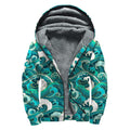 Deep Sea Wave Surfing Pattern Print Sherpa Lined Zip Up Hoodie