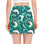 Deep Sea Wave Surfing Pattern Print Side Slit Mini Skirt