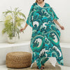 Deep Sea Wave Surfing Pattern Print Silk V-Neck Kaftan Dress