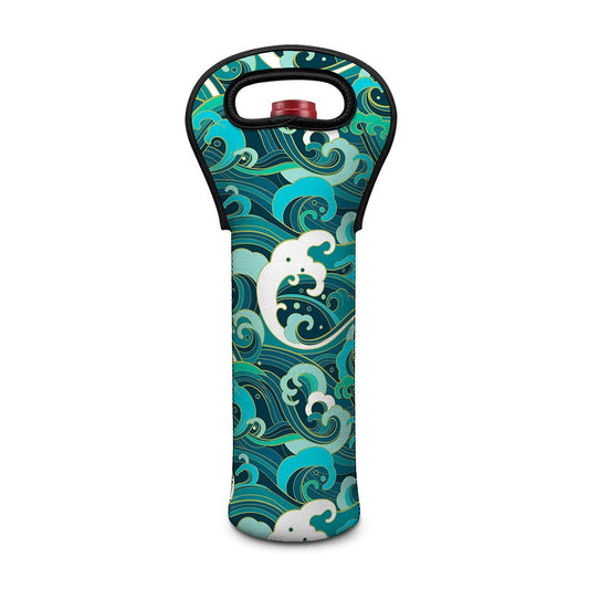 Deep Sea Wave Surfing Pattern Print Single Neoprene Wine Tote