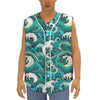 Deep Sea Wave Surfing Pattern Print Sleeveless Baseball Jersey