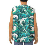 Deep Sea Wave Surfing Pattern Print Sleeveless Baseball Jersey