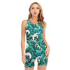 Deep Sea Wave Surfing Pattern Print Sleeveless One Piece Swimsuit