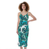 Deep Sea Wave Surfing Pattern Print Slim Fit Midi Cami Dress