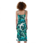 Deep Sea Wave Surfing Pattern Print Slim Fit Midi Cami Dress