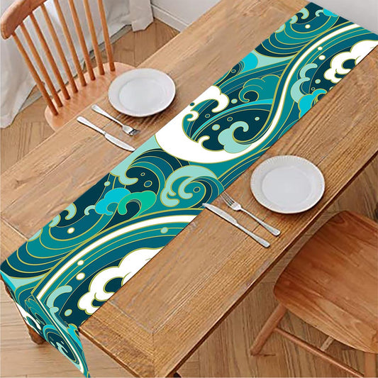 Deep Sea Wave Surfing Pattern Print Table Runner