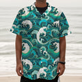 Deep Sea Wave Surfing Pattern Print Textured Short Sleeve Shirt