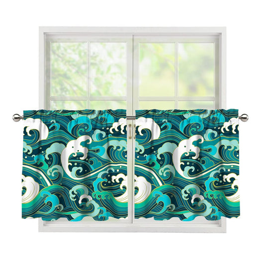 Deep Sea Wave Surfing Pattern Print Tier Curtains
