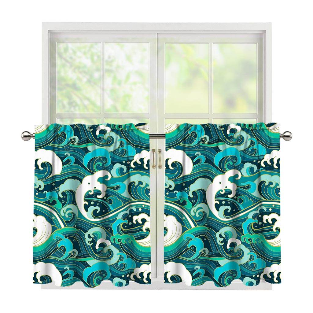 Deep Sea Wave Surfing Pattern Print Tier Curtains