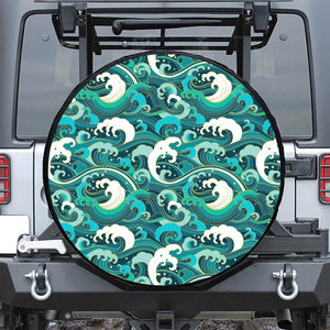 Deep Sea Wave Surfing Pattern Print Tire Cover