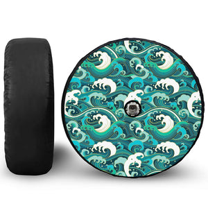 Deep Sea Wave Surfing Pattern Print Tire Cover With Camera Hole