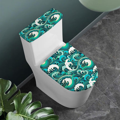 Deep Sea Wave Surfing Pattern Print Toilet Lid And Tank Cover Set