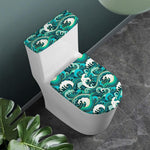 Deep Sea Wave Surfing Pattern Print Toilet Lid And Tank Cover Set