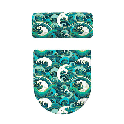 Deep Sea Wave Surfing Pattern Print Toilet Lid And Tank Cover Set