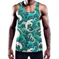 Deep Sea Wave Surfing Pattern Print Men's Workout Tank Top