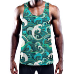 Deep Sea Wave Surfing Pattern Print Training Tank Top