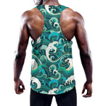 Deep Sea Wave Surfing Pattern Print Training Tank Top