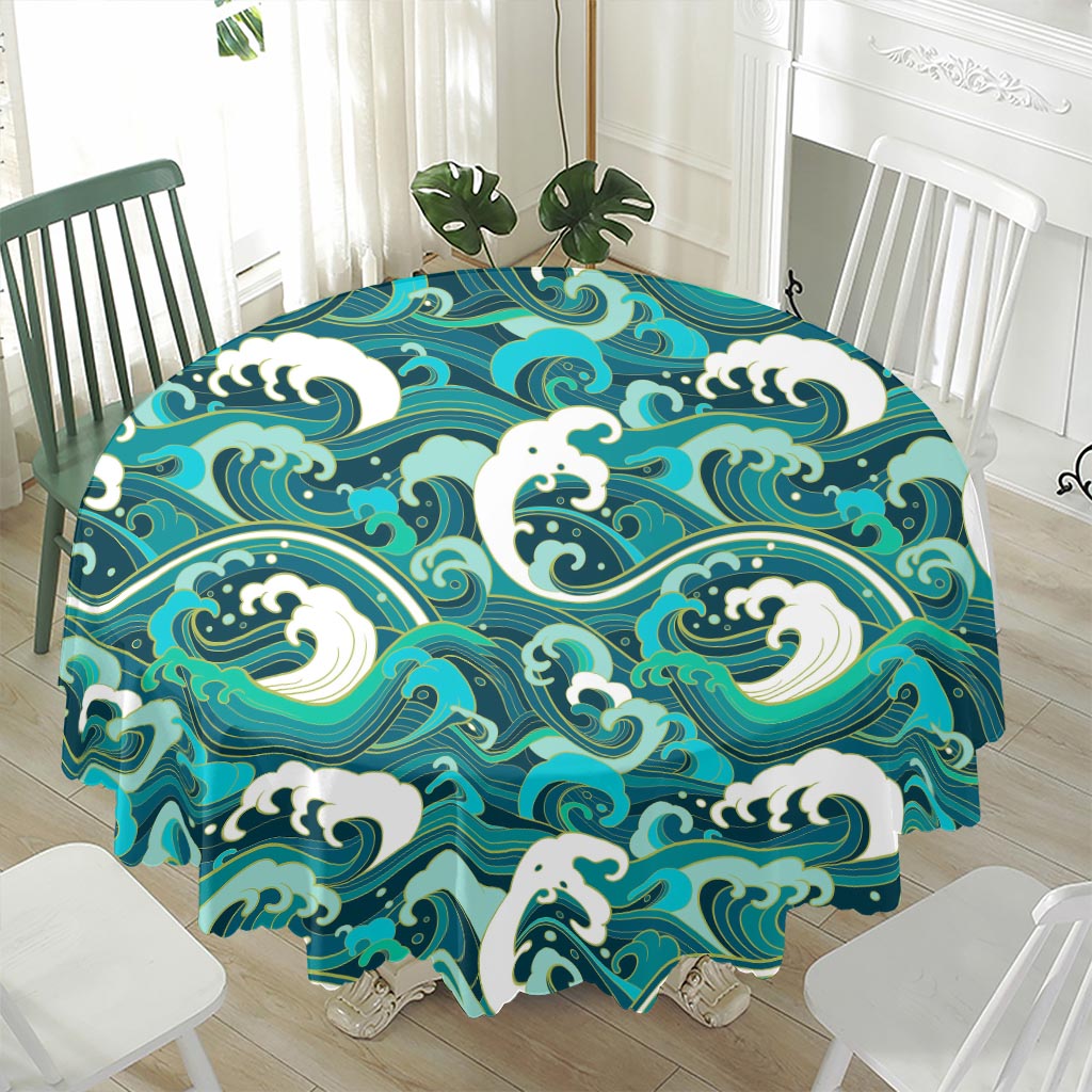 Deep Sea Wave Surfing Pattern Print Waterproof Round Tablecloth