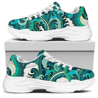 Deep Sea Wave Surfing Pattern Print White Chunky Shoes