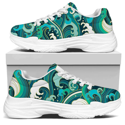 Deep Sea Wave Surfing Pattern Print White Chunky Shoes