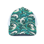 Deep Sea Wave Surfing Pattern Print White Mesh Trucker Cap