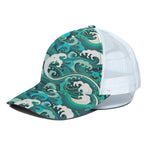 Deep Sea Wave Surfing Pattern Print White Mesh Trucker Cap