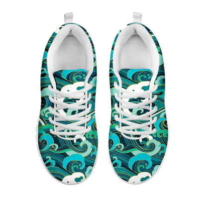 Deep Sea Wave Surfing Pattern Print White Running Shoes