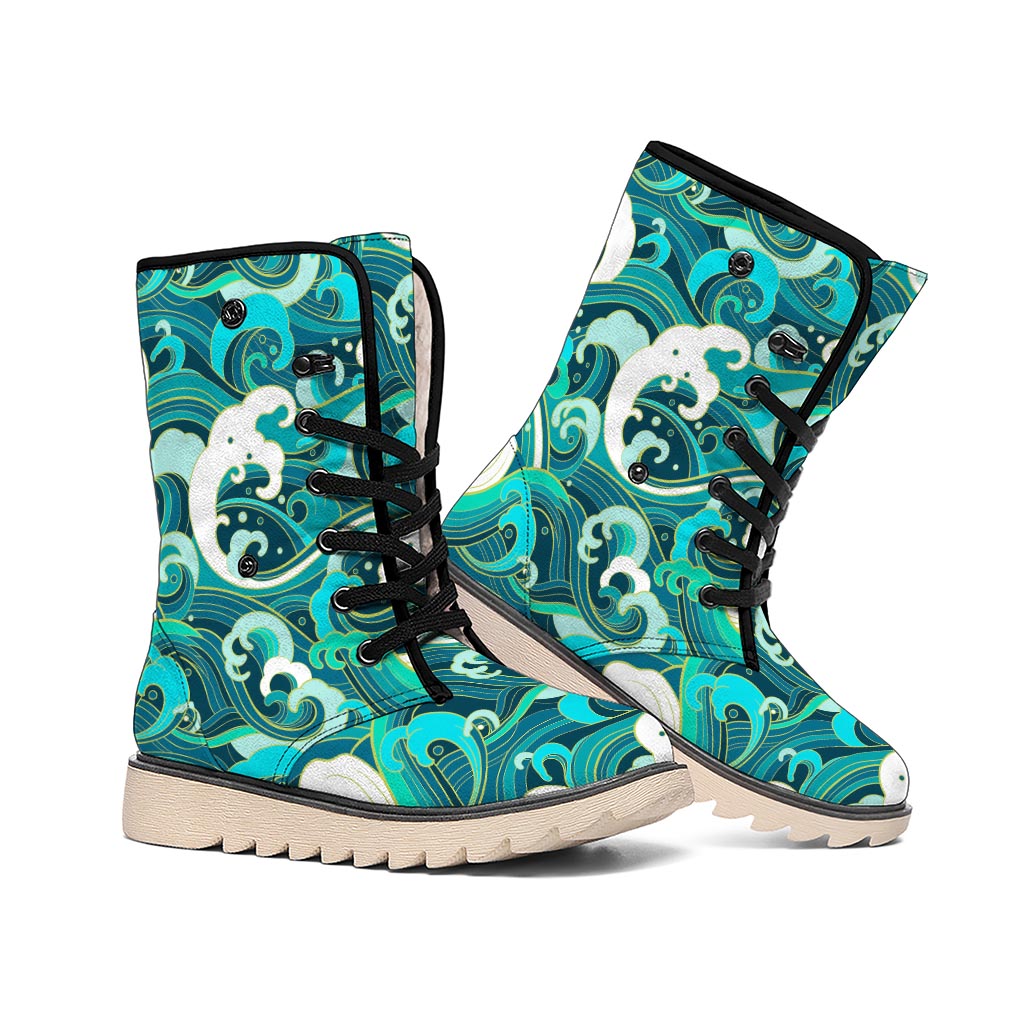 Deep Sea Wave Surfing Pattern Print Winter Boots