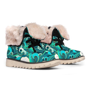 Deep Sea Wave Surfing Pattern Print Winter Boots