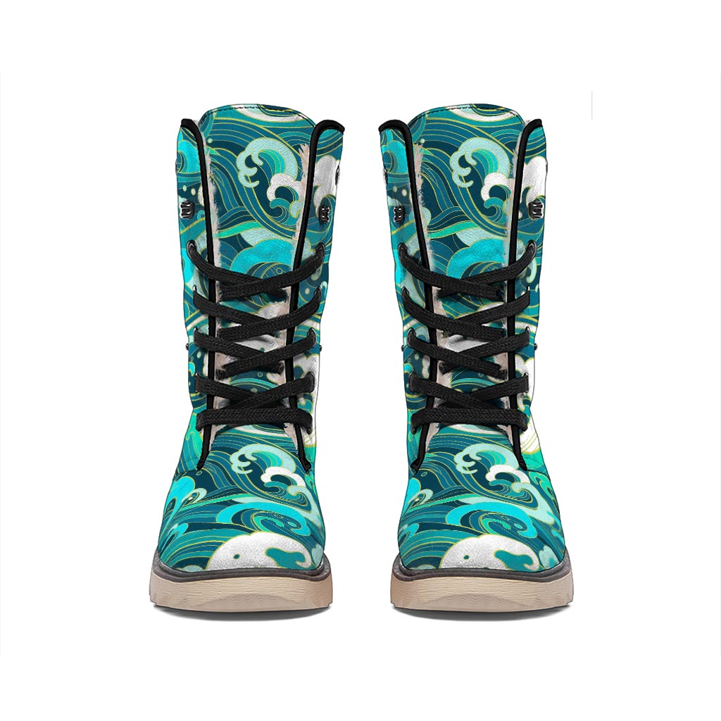 Deep Sea Wave Surfing Pattern Print Winter Boots