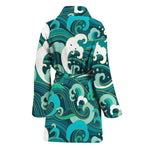 Deep Sea Wave Surfing Pattern Print Women's Bathrobe