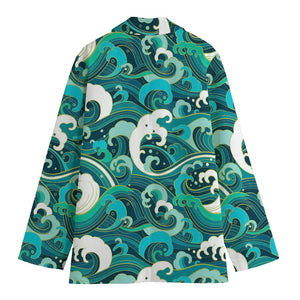 Deep Sea Wave Surfing Pattern Print Women's Blazer