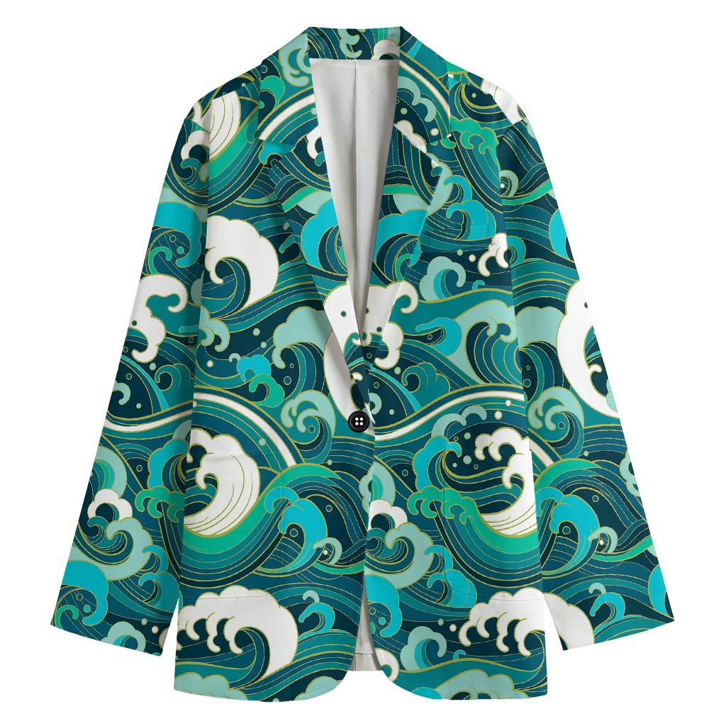 Deep Sea Wave Surfing Pattern Print Women's Cotton Blazer