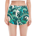 Deep Sea Wave Surfing Pattern Print Women's Split Running Shorts