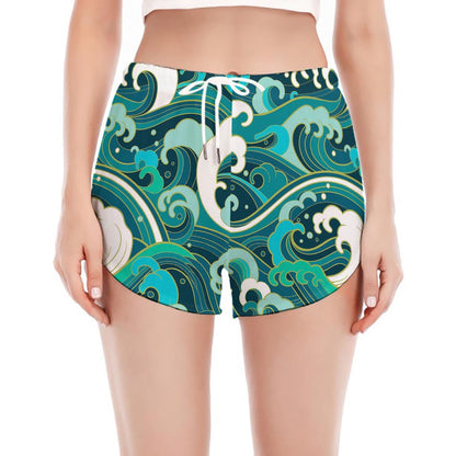 Deep Sea Wave Surfing Pattern Print Women's Split Running Shorts
