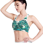 Deep Sea Wave Surfing Pattern Print Women's Sports Bra