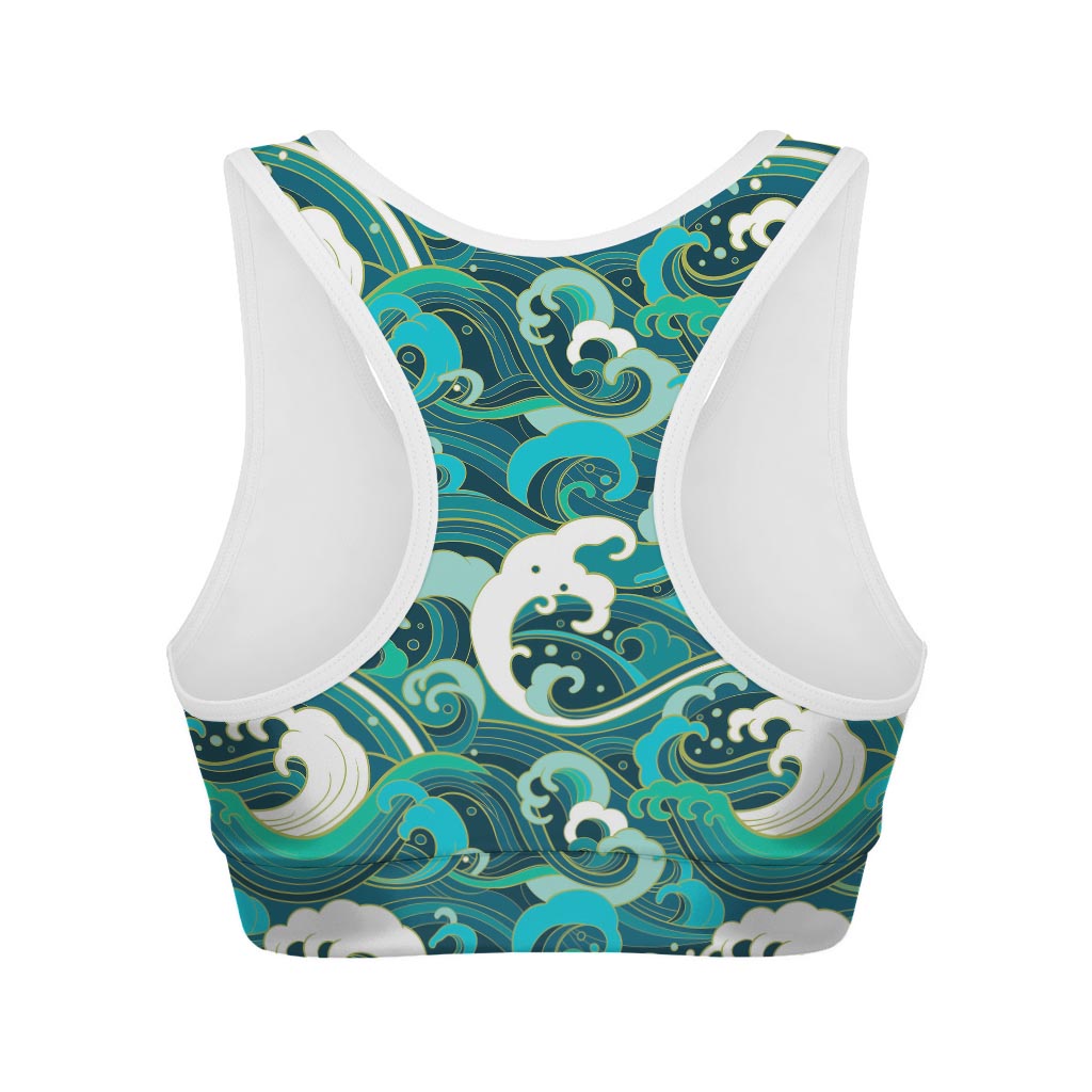 Deep Sea Wave Surfing Pattern Print Women's Sports Bra