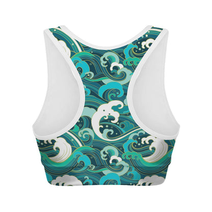 Deep Sea Wave Surfing Pattern Print Women's Sports Bra