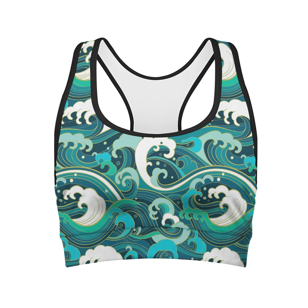 Deep Sea Wave Surfing Pattern Print Women's Sports Bra